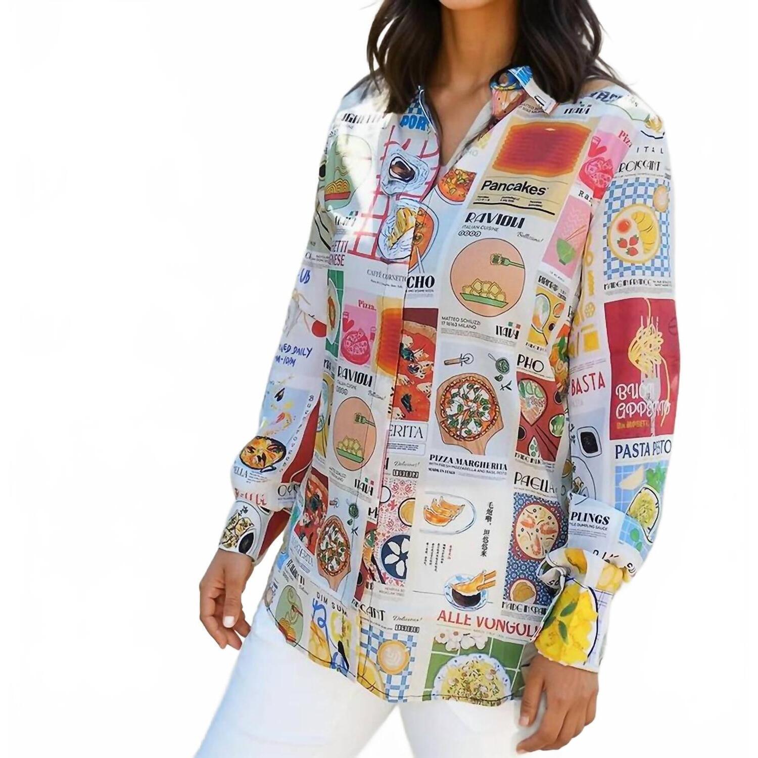New Unbreak.It Naomi Foodie Print Blouse In White Multi